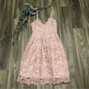 Love...Ady Pink Blush Thick Lace A Line Dress medium midi